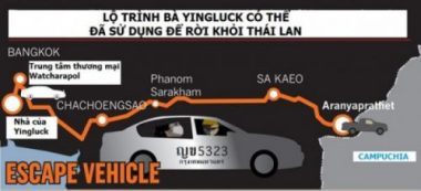 Lộ trình trốn thoát tình nghi của bà Yingluck. Đồ họa: The Nation.