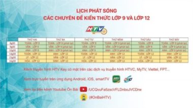 Lịch học trên truyền hình cho học sinh cả nước từ 27/4-2/5