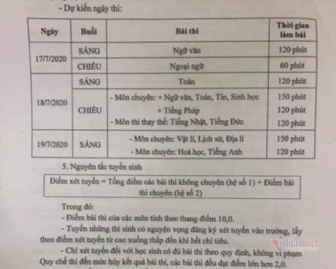 Phương thức tuyển sinh lớp 10 chuyên ở Hà Nội năm học 2020-2021