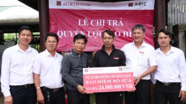 Đoàn công tác của Bảo hiểm Agribank đến nhà ông Bùi Đăng Sơn chi trả bồi thường