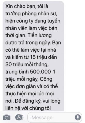 Một tin nhắn tuyển dụng “việc nhẹ lương cao” để lừa người dân